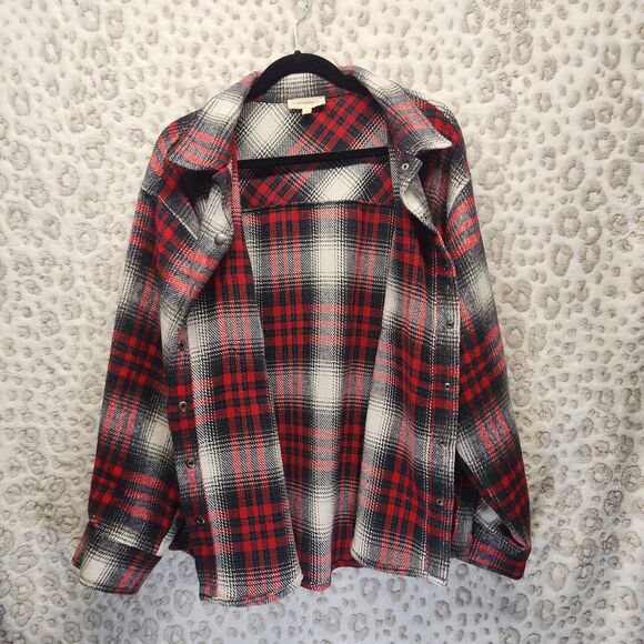 Oversized Women's Red Plaid Heavy Weight Shacket LARGE Cabincore Winter Country - Picture 3 of 9